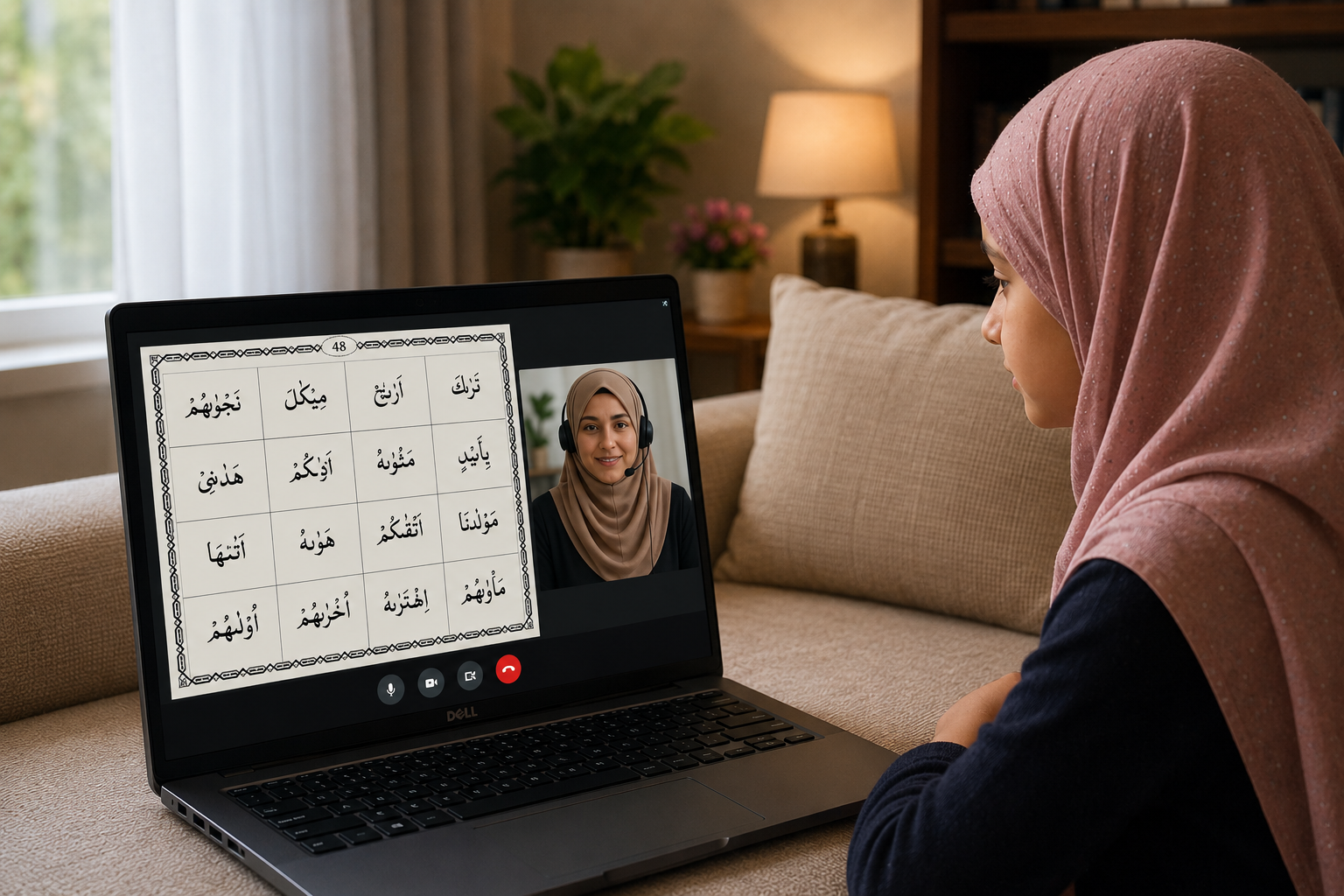 Student learning Quran online